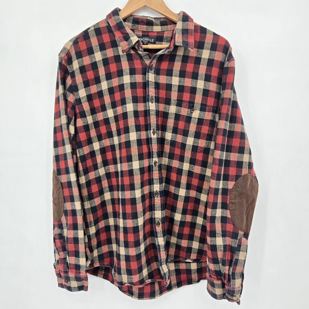 J Crew Mercantile Flex Elbow Patch Flannel Shirt Plaid Cabincore Heritage - XL